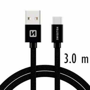 Adatkábel Swissten textil USB-C csatlakozóval és gyorstöltés támogatással, Black - OPENBOX (Bontott csomagolás, teljes garancia)