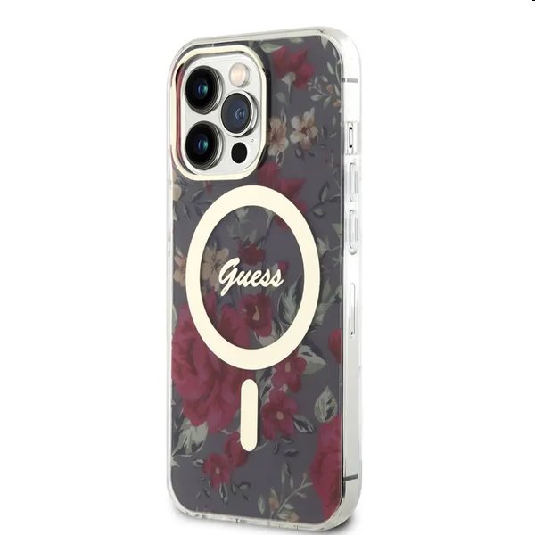 Guess PC/TPU Flowers IML MagSafe tok Apple iPhone 13 Pro Max számára, khaki