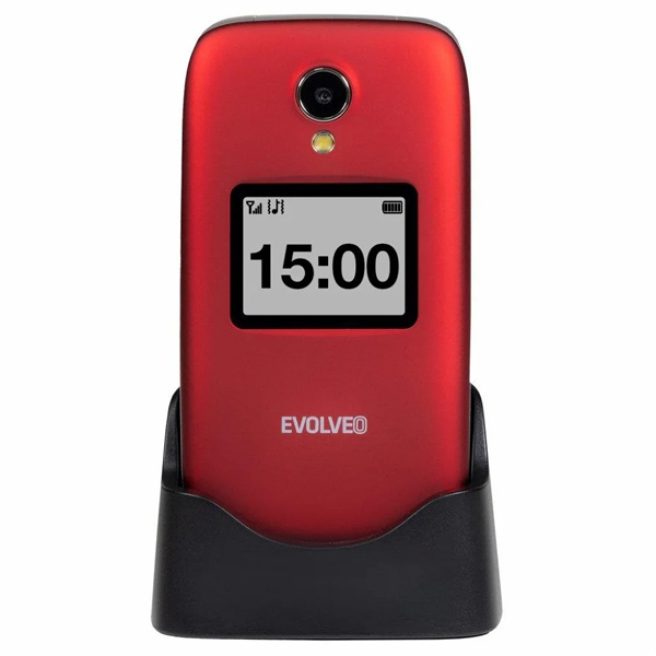 Evolveo EasyPhone FS, kihajthatós 2.8" mobiltelefon időseknek töltőállvánnyal, piros