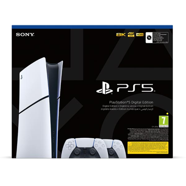 PlayStation 5 Digital (Model Slim) + PlayStation 5 DualSense Wireless Controllers, black & white