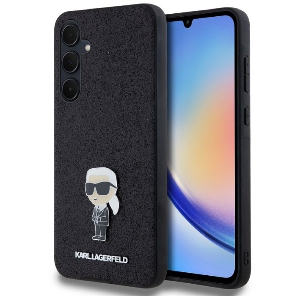 Karl Lagerfeld Fixed Glitter Metal Ikonik hátlapi tok Samsung Galaxy A35 5G számára, fekete