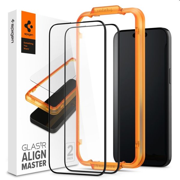 Spigen Glass tR AlignMaster for Apple iPhone 15 Pro Max, 2 pcs, black, használt, 12 hónap garancia