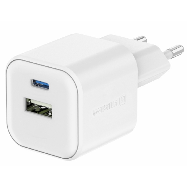 SWISTEN hálózati adapter GaN 1x USB-C 20 W PD + 1x USB-A 18 W QC, fehér