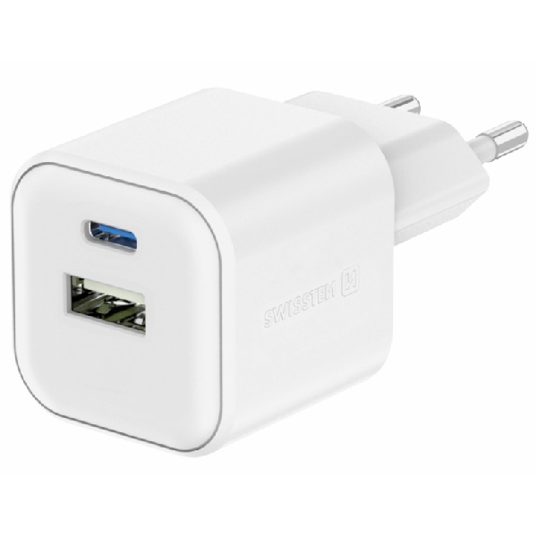 SWISTEN hálózati adapter GaN 1x USB-C 35 W PD + 1x USB-A 27 W QC, fehér