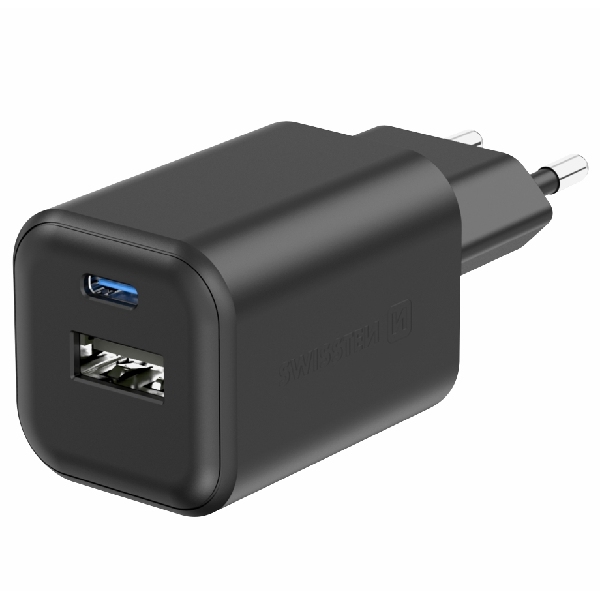 SWWISTEN sieťový adaptér GaN 1x USB-C 45 W PD + 1x USB-A 18 W QC, čierny