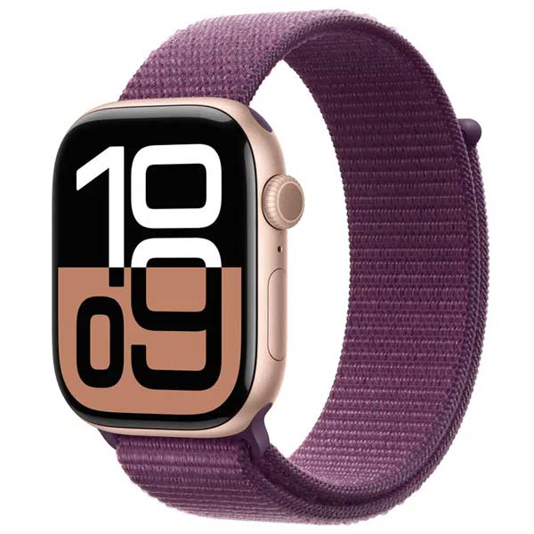 Apple Watch Series 10 GPS 46mm Ružovo zlaté hliníkové so slivkovým prevliekacím športovým remienkom