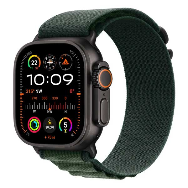 Apple Watch Ultra 2 GPS + Cellular 49mm Black Titanium Case with Dark Green Alpine Loop - Small