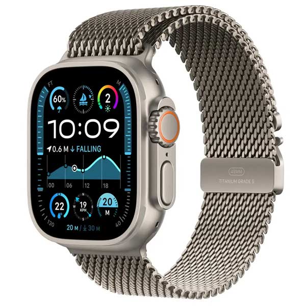 Apple Watch Ultra 2 GPS + Cellular 49mm Natural Titanium Case with Natural Titanium Milanese Loop - L