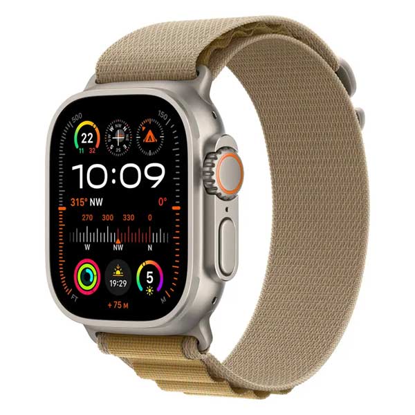 Apple Watch Ultra 2 GPS + Cellular 49mm Natural Titanium Case with Tan Alpine Loop - Small