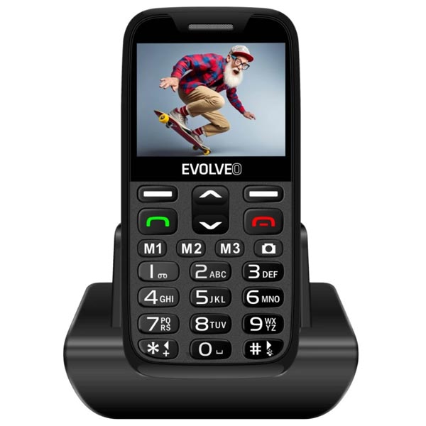 Evolveo EasyPhone XR, mobiltelefon időseknek, töltőállvánnyal, fekete