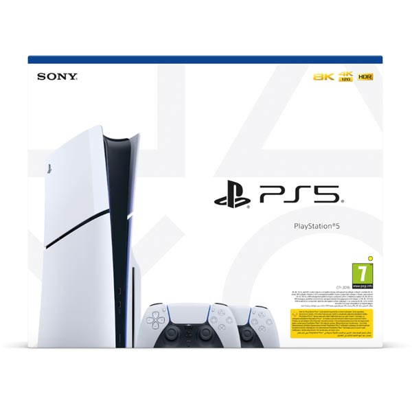 PlayStation 5 (Model Slim) + PlayStation 5 DualSense Wireless Controller, black & white, kiállított, 21 hónap garancia