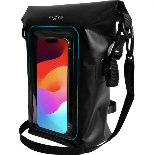 Waterproof FIXED Float Bag with mobile phone pocket 3L, black, kiállított, 21 hónap garancia