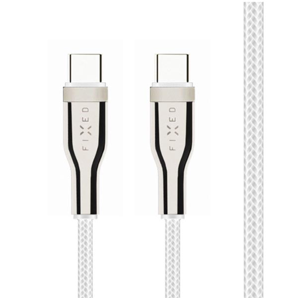 FIXED fonott, töltő és adatkábel USB-C/USB-C csatlakozókkal és PD-támogatással, 1,2 m, USB 2.0, 100 W, fehér