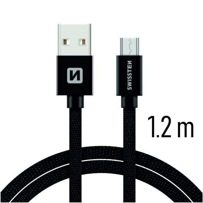 Swissten Data Cable Textile USB / Micro USB 1.2 m, black, használt, 12 hónap garancia