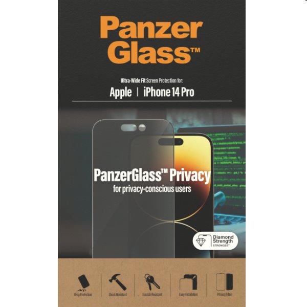 PanzerGlass UWF Privacy AB for Apple iPhone 14 Pro, black, kiállított, 21 hónap garancia