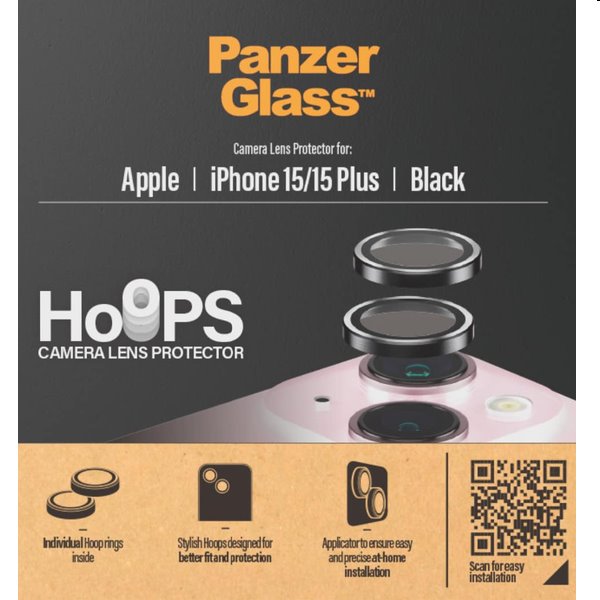 PanzerGlass Hoops Camera Lens Protective Cover for Apple iPhone 15/15 Plus, black, bontott, 24 hónap garancia