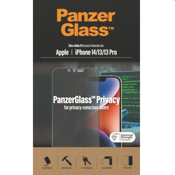 PanzerGlass UWF Privacy AB for Apple iPhone 14/13 Pro/13, black, bontott, 24 hónap garancia