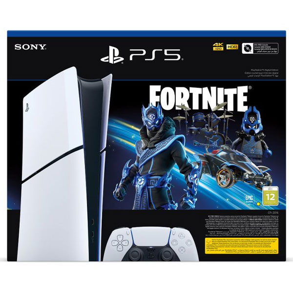 PlayStation 5 Digital (Model Slim Fortnite Cobalt Star Bundle), kiállított, 21 hónap garancia