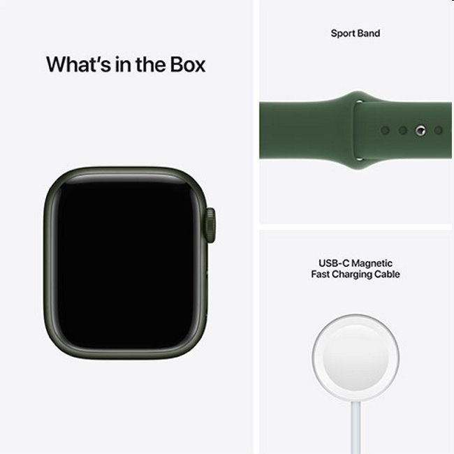 Apple Watch Series 7 GPS, 45mm zöld Aluminium Tok Clover Sportszíjjal - Regular