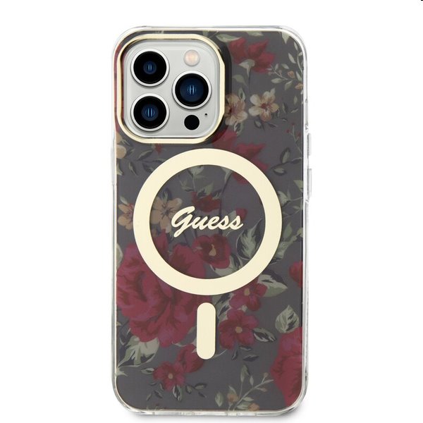 Guess PC/TPU Flowers IML MagSafe tok Apple iPhone 13 Pro Max számára, khaki