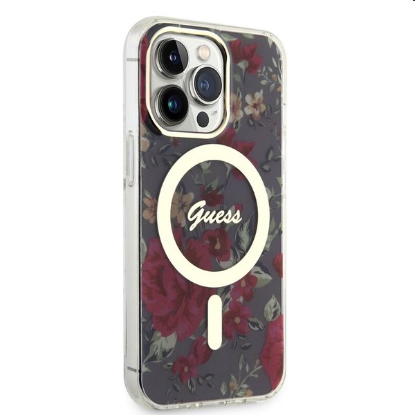 Guess PC/TPU Flowers IML MagSafe tok Apple iPhone 13 Pro Max számára, khaki