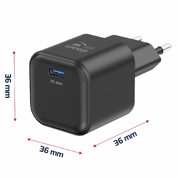 SWISTEN hálózati adapter GaN 1x USB-C 20 W PD, fekete