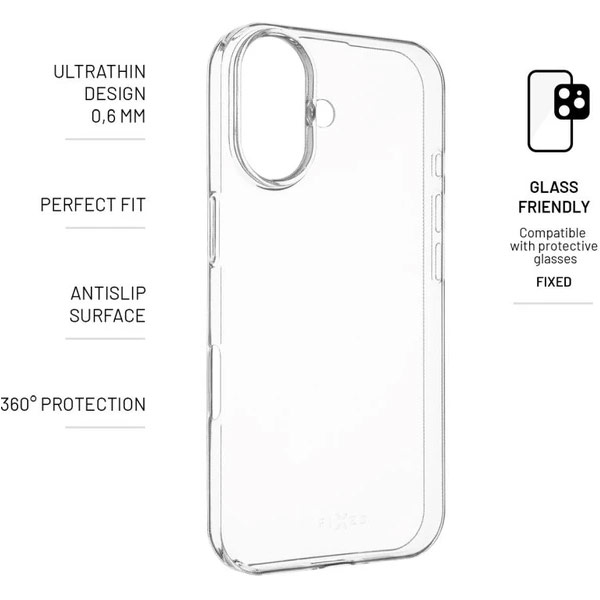 FIXED TPU Skin Ultravékony géltok Apple iPhone 16, 0,6 mm, átlátszó