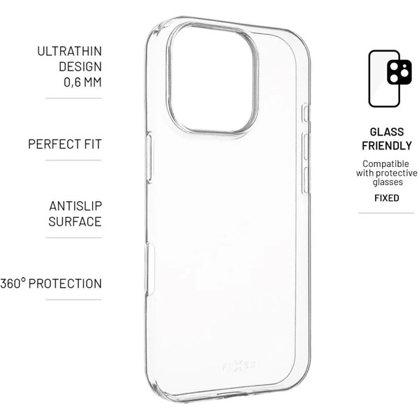 FIXED TPU Skin Ultravékony géltok Apple iPhone 16 Pro, 0,6 mm, átlátszó