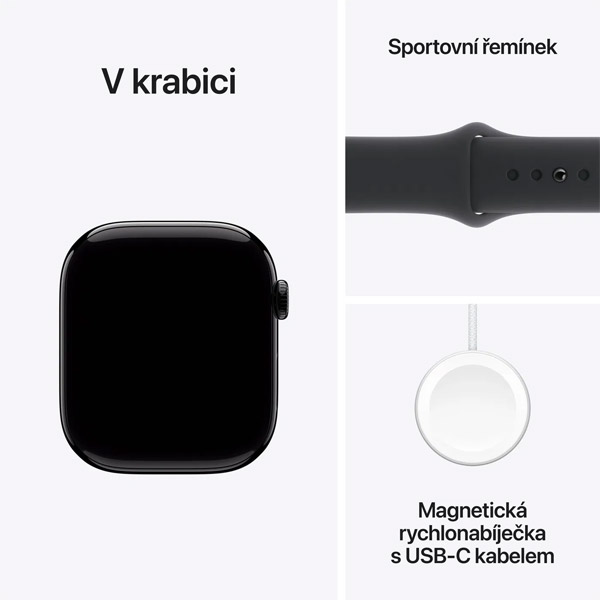 Apple Watch Series 10 GPS 46mm Klavírne čierne hliníkové s čiernym športovým remienkom - M/L