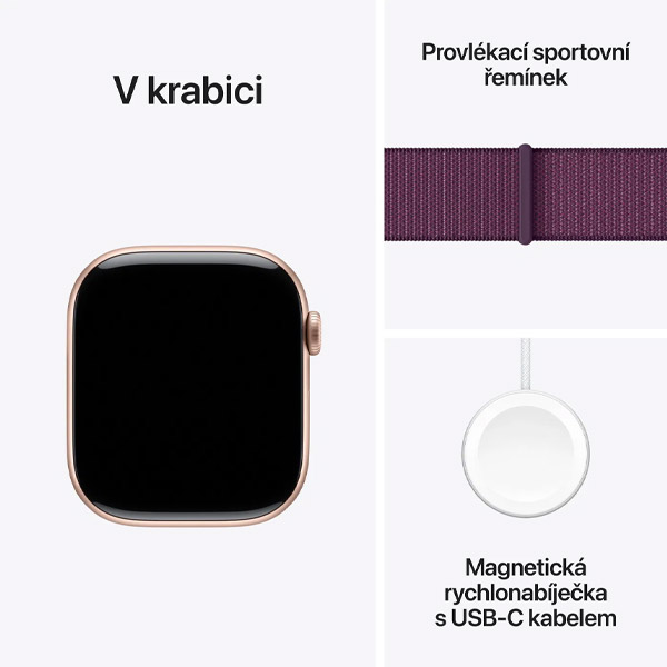 Apple Watch Series 10 GPS 46mm Ružovo zlaté hliníkové so slivkovým prevliekacím športovým remienkom