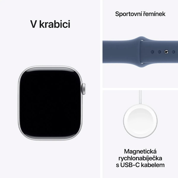 Apple Watch Series 10 GPS 46mm Ezüst alumínium denim sportszíjjal - M/L