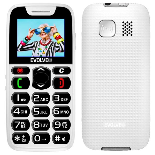 Evolveo EasyPhone, mobilný telefón pre seniorov s nabíjacím stojanom, biely