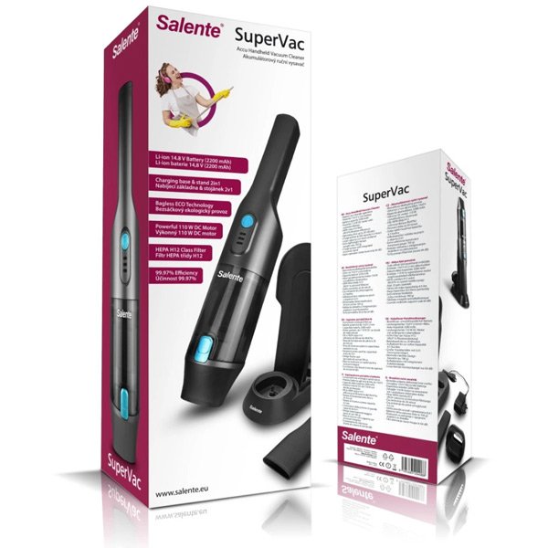 Salente SuperVac, kézi porszívó, HEPA H7, 2200 mAh, 110 W, antracit