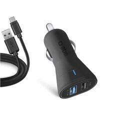 SBS car charger 2xUSB/USB-C, 1m, 2,1A, black, vystavený, záruka 21 mesiacov az pgs.hu