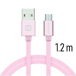 Adatkábel Swissten textil Micro-USB konektorom gyorstöltéssel, Rose Gold az pgs.hu