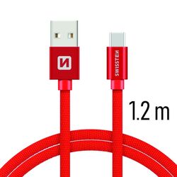 Dátový kábel Swissten textilný s USB-C konektorom a podporou rýchlonabíjania, červený az pgs.hu