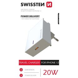 Gyorstöltő Swissten Power Delivery 20W  1x USB-C  iPhone 12, fehér az pgs.hu