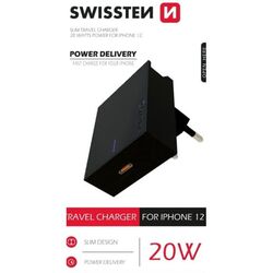 Gyorstöltő Swissten Power Delivery 20W  1x USB-C  iPhone 12, fekete az pgs.hu